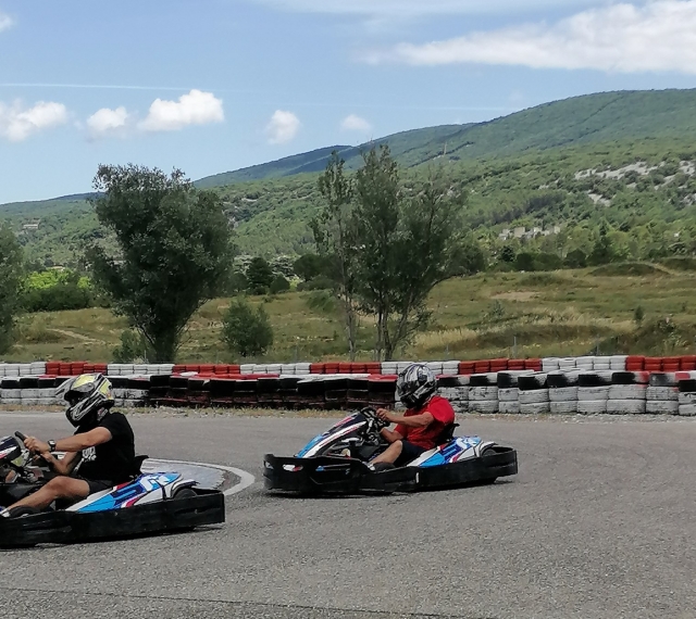 Very close competition between the two karts