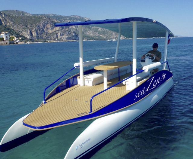  Our solar-powered catamaran, ready to be of service to you 