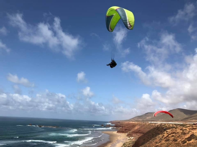 Paragliding flight over water 