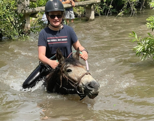 Baignade à poney dans la rivière 