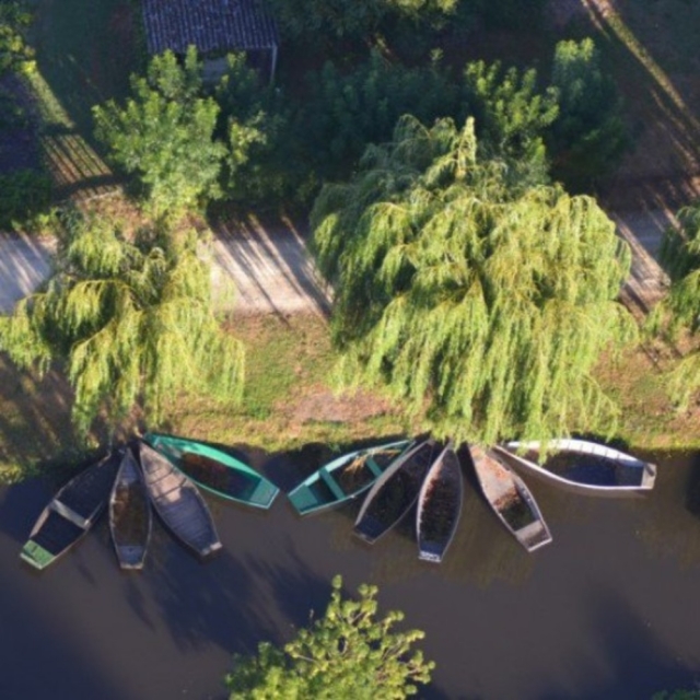 Los coloridos barcos del Marais Poitevin vistos desde el cielo 