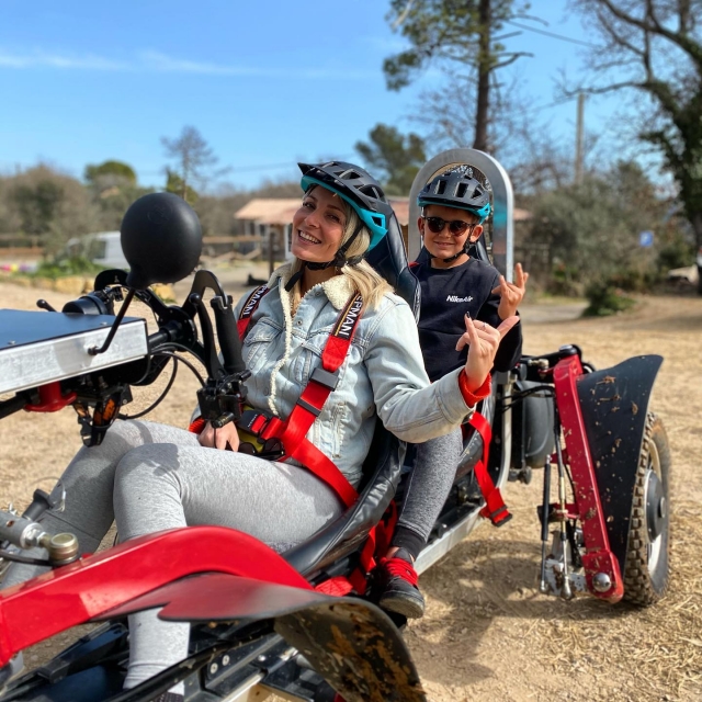  Mother and son hike in a swincar 