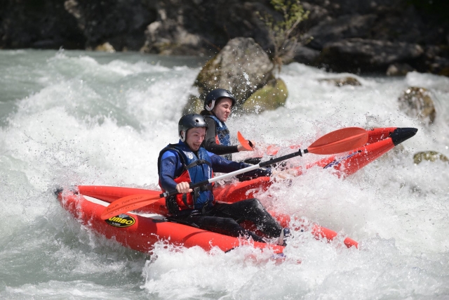 In the middle of a kayaking session 