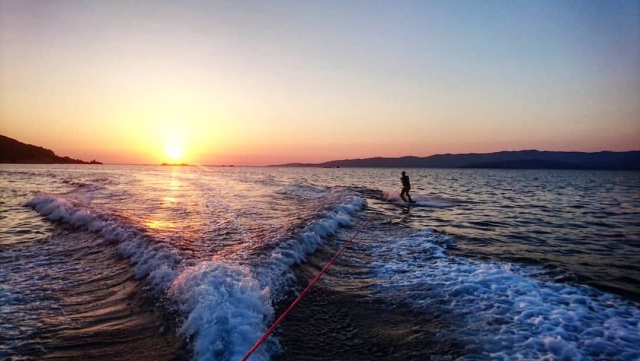  Water skiing in the evening