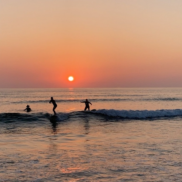  Surfing at sunset 