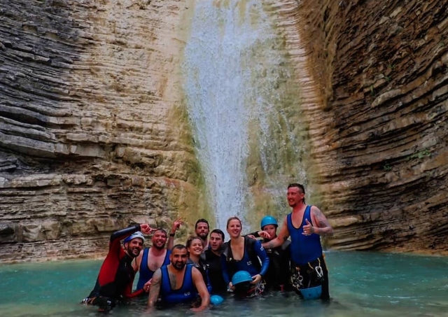  Group of friends canyoning 