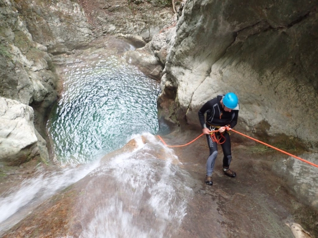  Rappelling down a waterfall