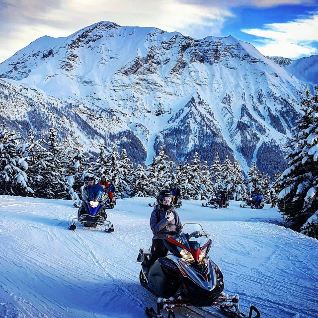  In the middle of a snowmobile ride 