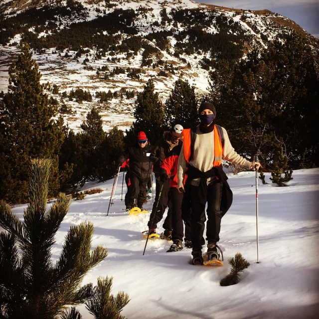 Montada com raquetes de neve