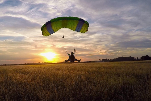  Landing against the backdrop of the sunset 