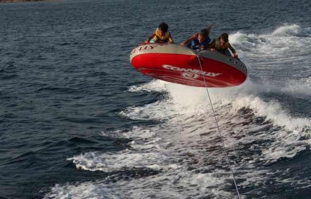 Thrills guaranteed aboard the towed buoy in Corsica 