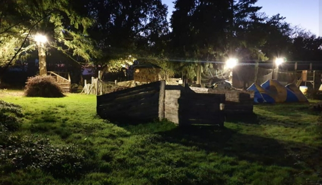 Lighted paintball field for a night game 