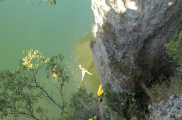 Abseiling during our adventure course in Hérault 