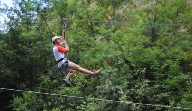  Giant zip line during our tree climbing session 