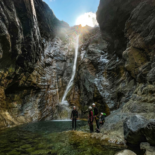 Cascades during canyoning in Reunion 