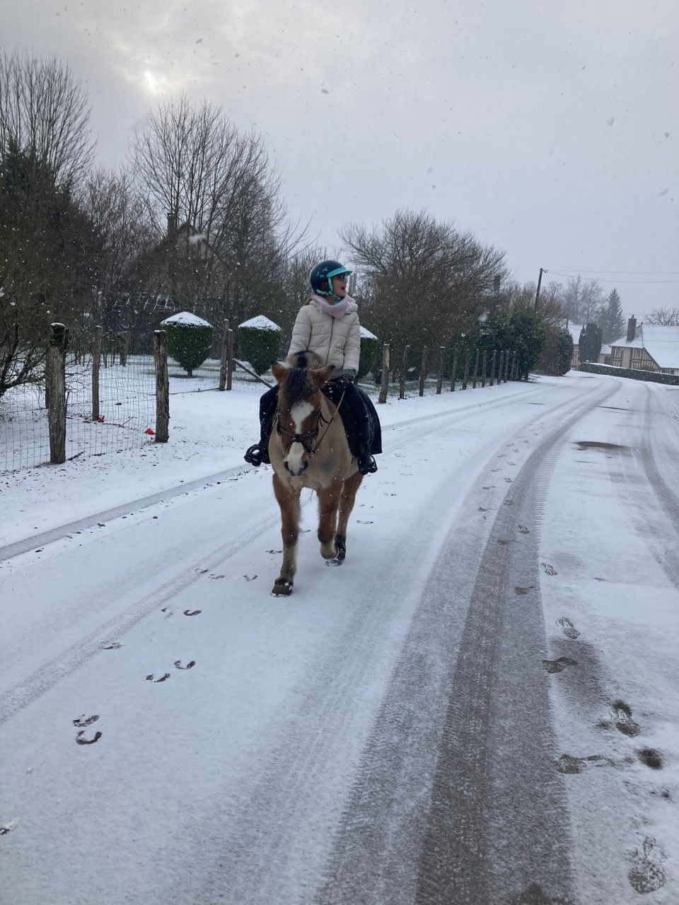  A rider on a snowy road 