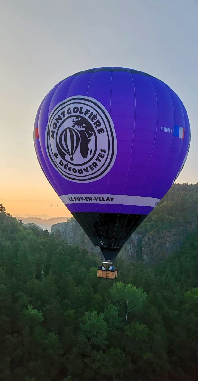 Le ballon violet au-dessus des bois