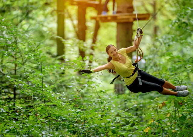 Tree climbing and ziplines of 200 m from 1.35 m in Combreux